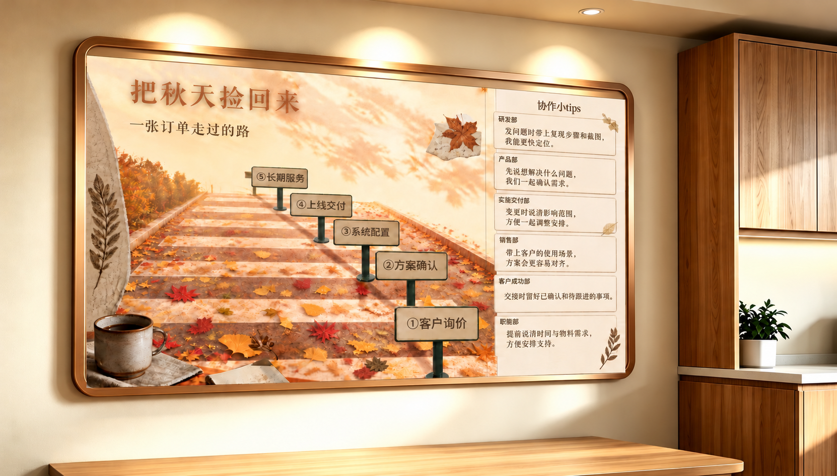 茶水间里的秋日墙与订单协作路径